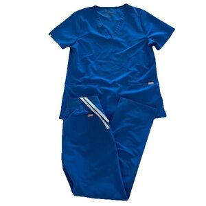 FIGS Blue Scrub Set Large Casma Top/Small Livingston Bottoms Pants